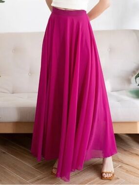 Chicwish Timeless Favorite Chiffon Maxi Skirt - Magenta Pink S